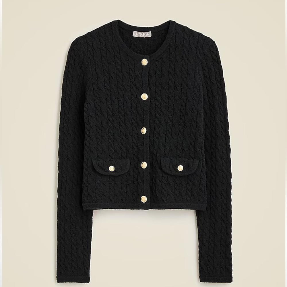 J. Crew Odette cable-knit sweater lady jacket in cotton-blend bouclé